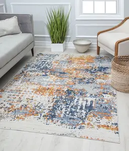 Rugs America RA30177 8 x 10 ft. Preston PS50A Sapphire Gold Splatter Transitional Vintage Blue Area Rug