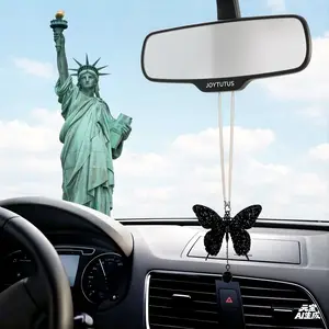 JOYTUTUS Glam Butterfly Car Rear View Mirror Charm with Pearl Crystal Drops for Women Girls Universal Fit for Sedan RV Truck Car Accessories Decoration