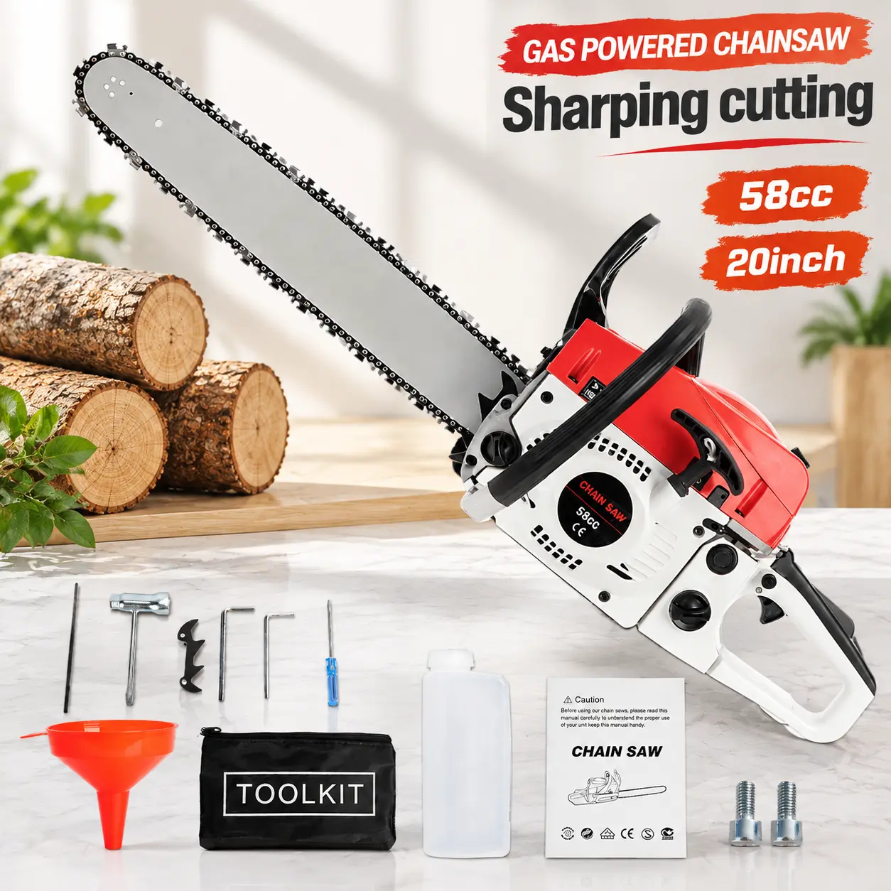 58CC Engine High-Power Gas Chainsaw, Rust-Resistant Multifunction Chain Saw for Wood Cutting, Yard Use