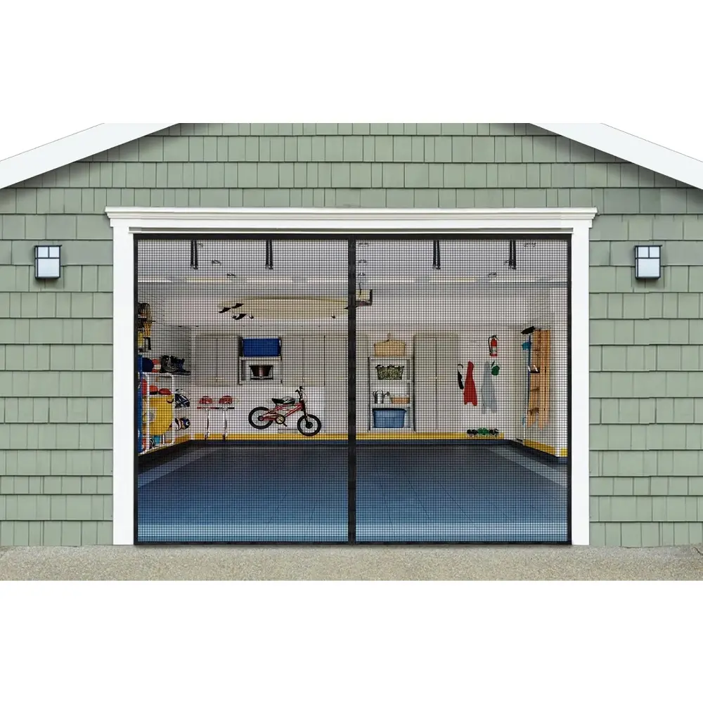 Magnetic Garage Door Screen for 1 Car Garage, 9x7 FT Double Door Magnetic Closure Mesh with 36 Magnets, Fits Door up to 110"x84" Black