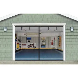 Magnetic Garage Door Screen for 1 Car Garage, 9x7 FT Double Door Magnetic Closure Mesh with 36 Magnets, Fits Door up to 110"x84" Black