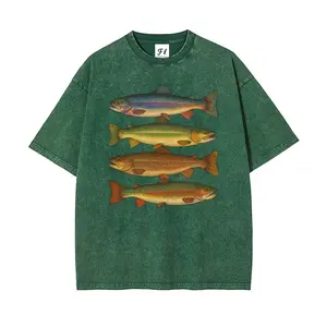 Trout, fishing enthusiast, fish lover Oversize Unisex Washed T-Shirt for Women and Men's Unisex Fit Batik Cotton Oversize Streetwear Menswear  Super Soft Pre-Shrunk