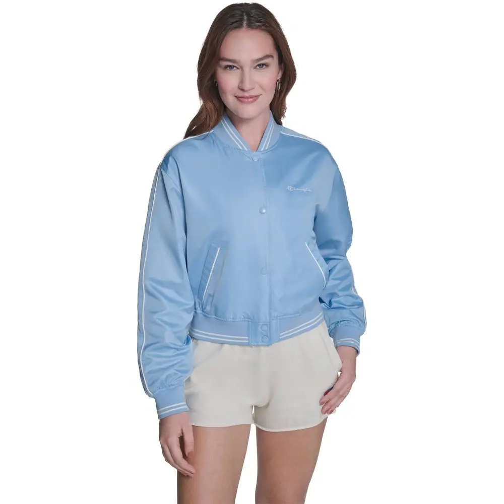 Champion Women's Cropped Varsity Jacket, Women's Tops, Light Shell Fabric, Functional Pocket Champion Women's Cropped Varsity Jacket, Women's Tops, Light Shell Fabric, Functional Pocket