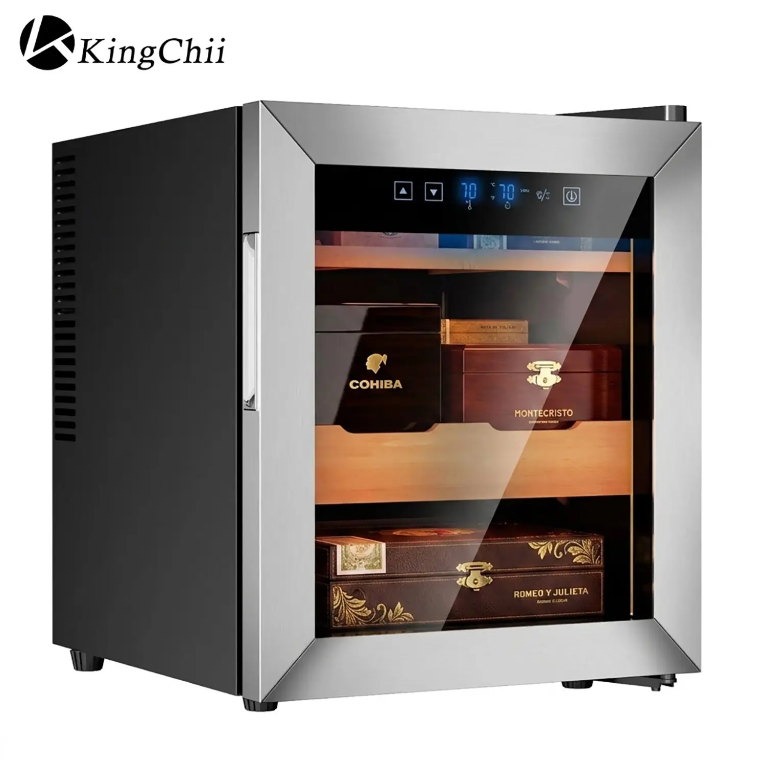 KINGCHII Upgraded  50L Electronic Humidor, Constant Temperature & Humidity Control, Spanish Cedar Wood Shelves, 350-Capacity Display Cabinet