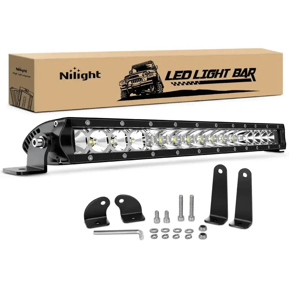 Nilight 1pc 80W Slim LED Light Bar, 17-inch 8000LM High Output Aluminum Construction with Advanced Heat Sinks, 3D Projector Lens Spot-Flood Beam, Dual Mounts for Enhanced Automotive Visibility