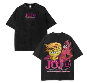 SpongeBob SquarePants JoJo’s Bizarre Adventure Washed Anime T-Shirt, Golden Wind Unisex Vintage Tee, Oversized Streetwear Shirt