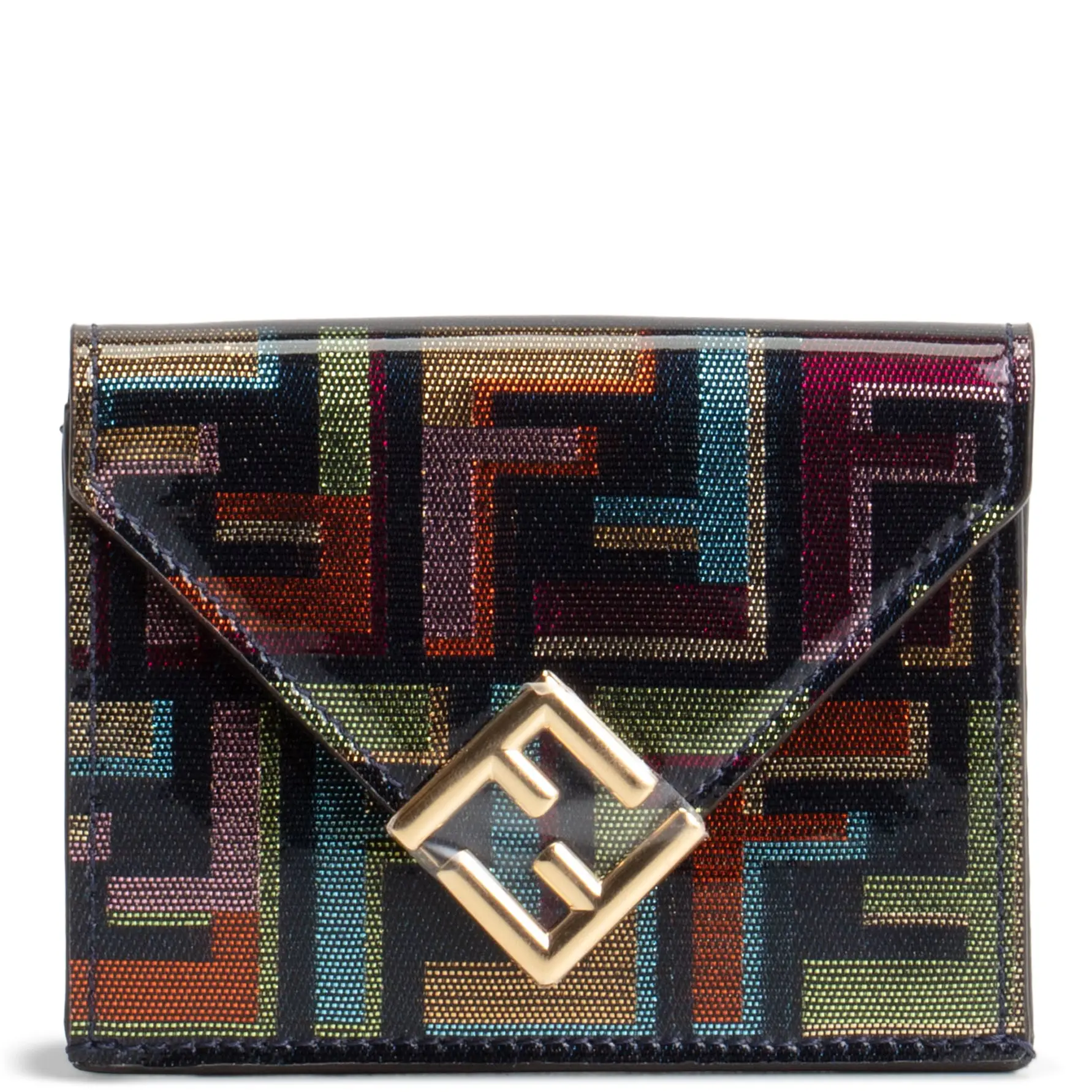 Pre-owned FENDI Patent Leather Small Leather Goods Patent FF Diamonds Trifold Wallet Multicolore