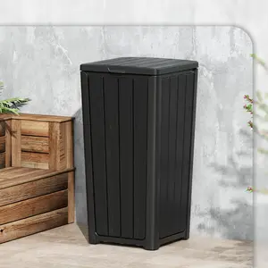 Outdoor Trash Can with Lid Waterproof Resin Garbage Can with Tiered Lid Outside Trash Bin for Patio Kitchen Backyard or Deck RIWENGO