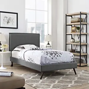 Modway Amaris Twin Fabric Platform Bed with Round Splayed Legs in Gray