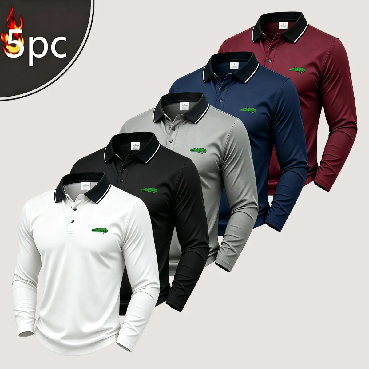 Men’s solid-color casual polo shirt multipack with a cartoon crocodile print; fashionable and trendy, loose fit, comfortable, breathable, moisture-wicking—suitable for office wear and everyday casual wear, ideal for all seasons.