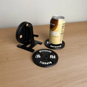Weight Plate Coaster Set with Holder, Funny Gym Drink Coasters, Home Gym Decor, Fitness Gifts for Men, Weightlifting Barbell Accessories