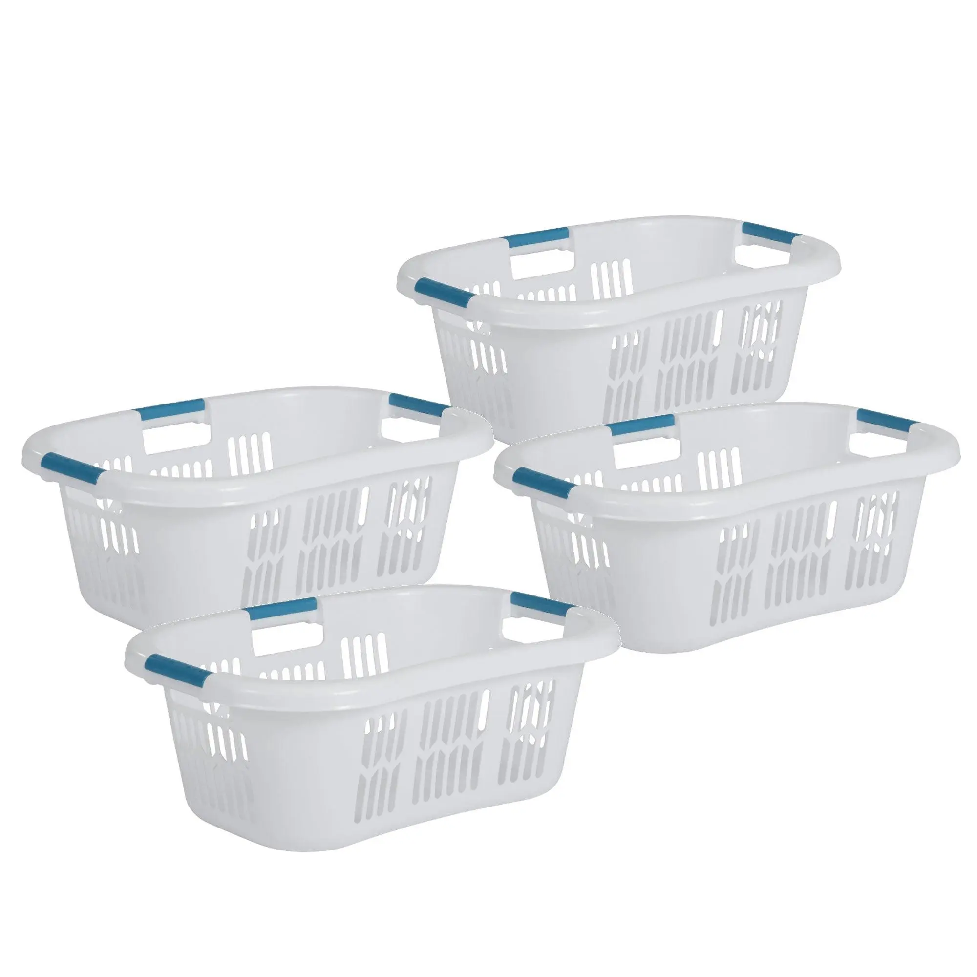 Rubbermaid Small Laundry Basket 2.1 Bushel Hip-Hugger Plastic Bin, White, 4 Pack