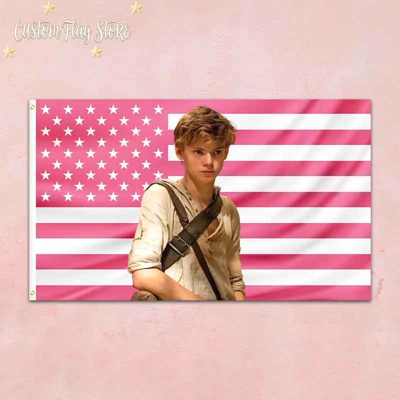 Thomas Brodie Young Pink Flag Tapestry – Aesthetic Personalized Fan Art Wall Hanging, Custom Pink American Flag Decor for Bedroom, Dorm & Perfect Gift for Fans & Collectors
