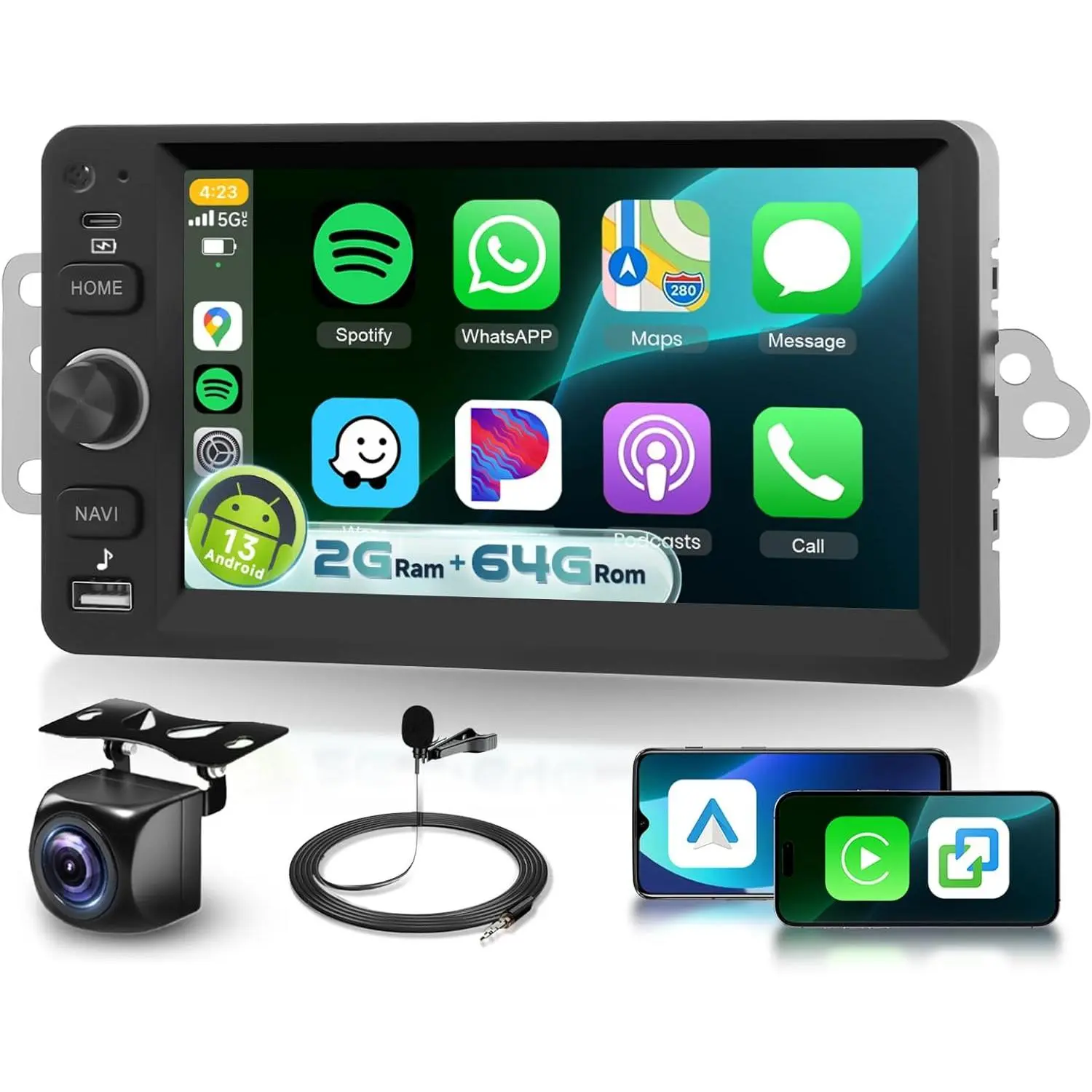 RIMOODY 2G+64G 7" IPS Screen Android Car Radio with CarPlay, Android Auto, DSP, FM, Camera, USB Input, WiFi, Bluetooth for 2003-2007 GM Vehicles (Chevy, GMC, Hummer, Saturn) with Spanish, Russian, Korean, Italian Support