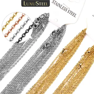 TOP-FASHION - LUXUSTEEL 10Pcs/Lot Stainless Steel Chains 2mm/1mm O Shape Rolo Link Cuban Long Necklace For Women Pendant DIY Jewelry