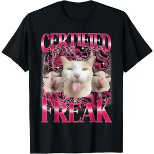 100% Cotton Certified Freak Eat Cement Cursed Cat Funny Cat Meme T-Shirt