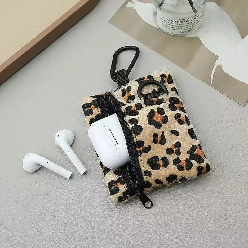 Outdoor Horsehair Coin Purse Mini Sports Wallet Multifunctional Small Item Leopard Print Small Square Bag Keychain