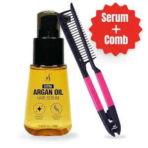 HerStyler Advanced Argan Oil Hair Serum & Hair Straightening Comb Set – Frizz Control Serum + Styling Comb for Smooth, Sleek Hair
