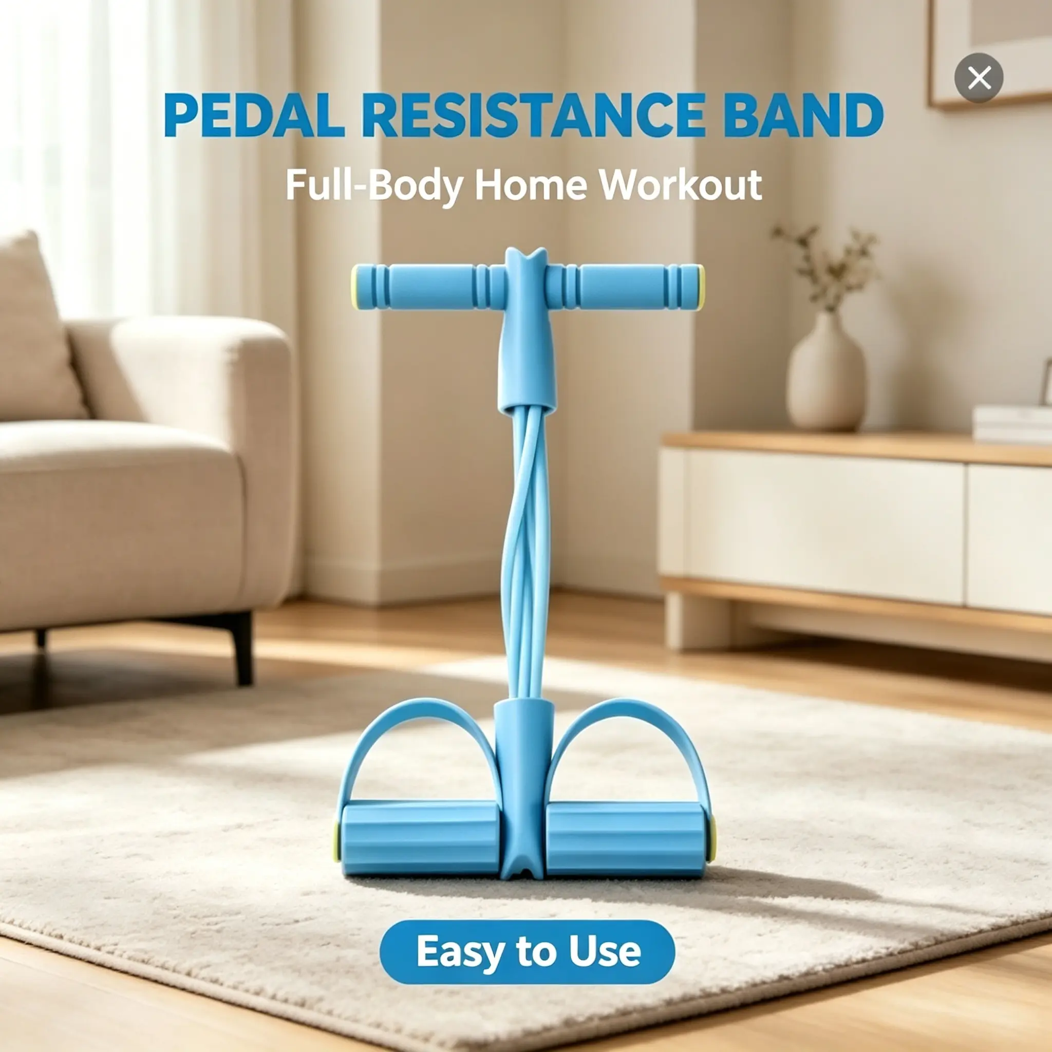 Non-Slip Handle Elastic Sport Band - Portable Home Workout Pedal Tension Trainer, Core Inner Thigh Workout Bands, Fitness Gear for Yoga, Sit-Up (Men & Women), Exercise Fitness Equipment