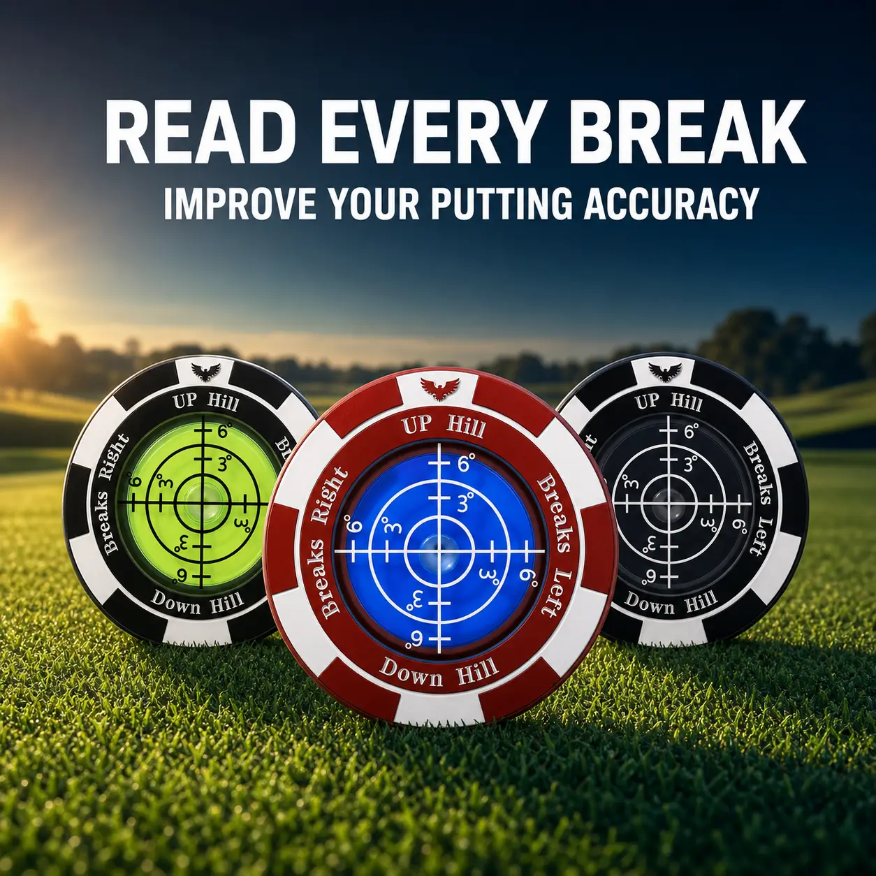 Unisex Portable Golf Green Reader & Putting Level - High-Precision Zinc Alloy Aid for Golf Enthusiasts, 3°/6° Slope Markings, Compact Magnetic Clip Ball Marker, Hat Mounting, No Extra Bulk for Holidays/Birthdays