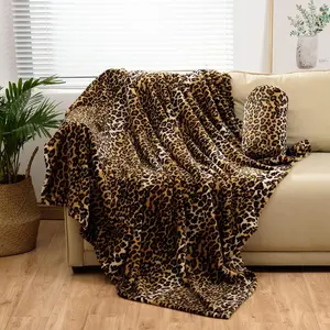 Leopard Print Fleece Flannel Throw (50x40inch) with Storage Pouch, 300 GSM Double Sided Lightweight for Bed Sofa Travel, Super Soft Fuzzy Fluffy Cheetah Print Blanket for Babys/Kids/Pets
