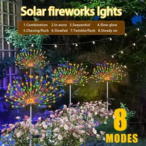 4-Piece Outdoor Solar Firework Lights, 480 LED Christmas Decorations, Ip65 Waterproof, 8 Lighting Modes, Garden Party Halloween DIY