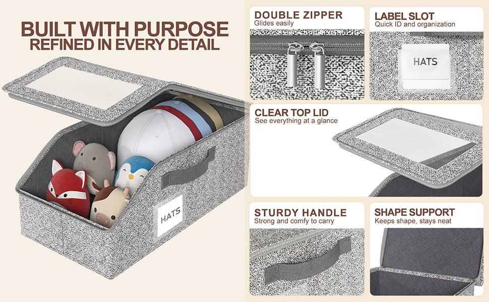 3 Pack Stackable Baseball Cap Storage Boxes – Foldable Hat Organizer with Clear PVC Window, Holds Up to 36 Caps, Reinforced Cardboard Base, Dustproof, Portable & Space-Saving, Perfect for Closet, Bedroom, Shelf, Dorm Room, Travel, Baseball Hat Collection