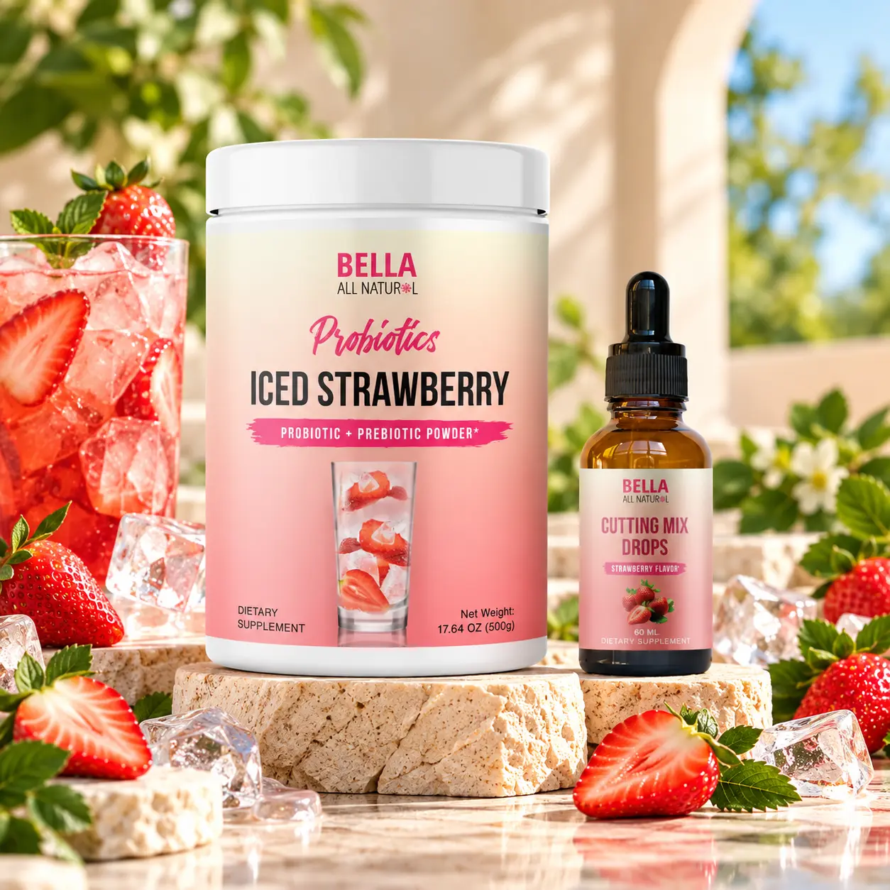 Bella All Natural Strawberry Cutting Duo: Iced Strawberry Probiotics + Cutting Mix Drops Strawberry Bella All Natural Strawberry Cutting Duo: Iced Strawberry Probiotics + Cutting Mix Drops Strawberry