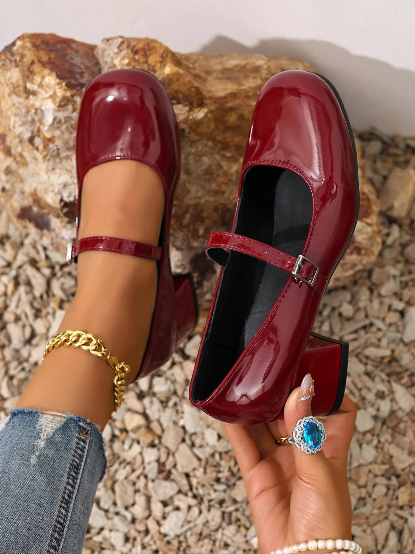 Women's Fashionable Stylish Solid Color Block Heel Mary Janes Pumps, Casual Comfortable Versatile Shoes for Daily Wear, Trendy All-match Shoes for Women & Girls, Classy, Elegant, Rubber, Womens Shoes