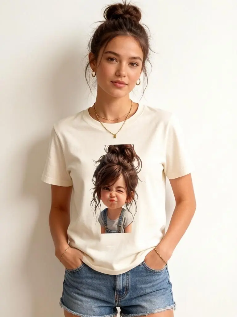 Women's Plus Size Short Sleeve Graphic T-Shirt - Sassy Messy Bun Crew Neck