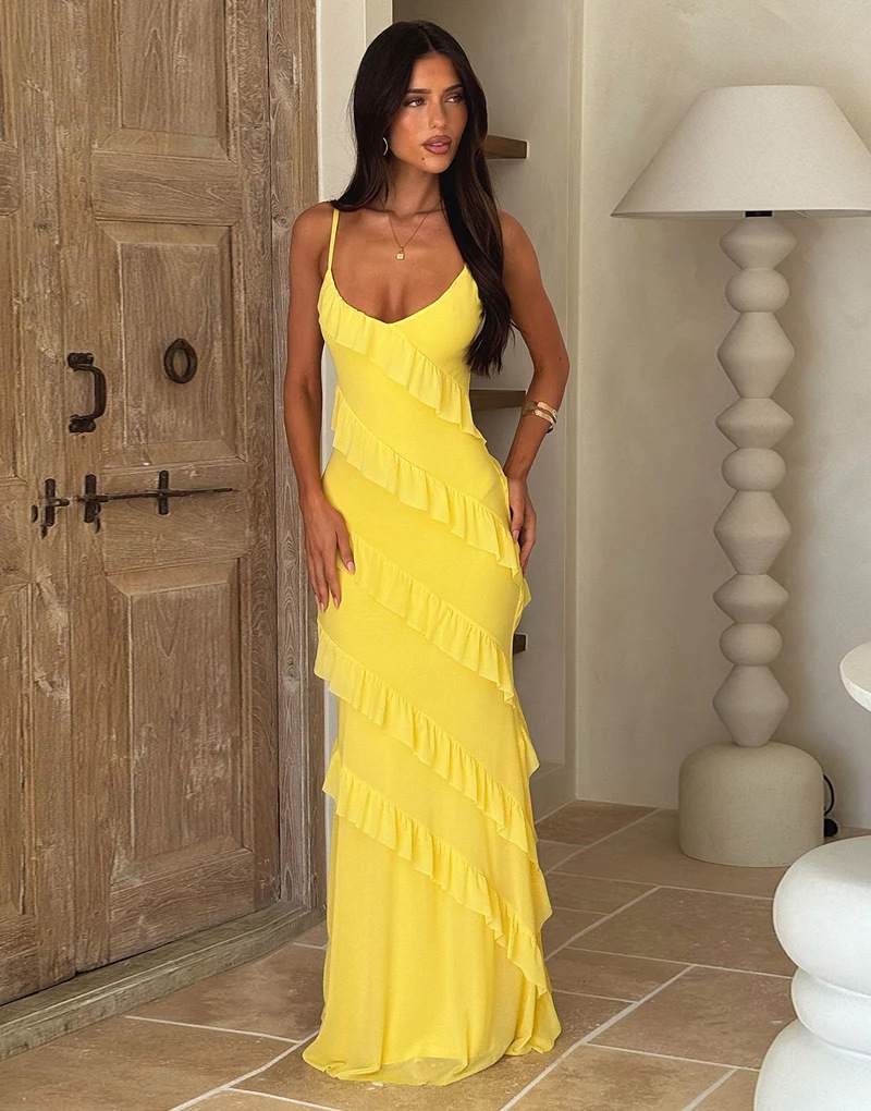 Backless Spaghetti-strap V-neck Dress With Side Slits