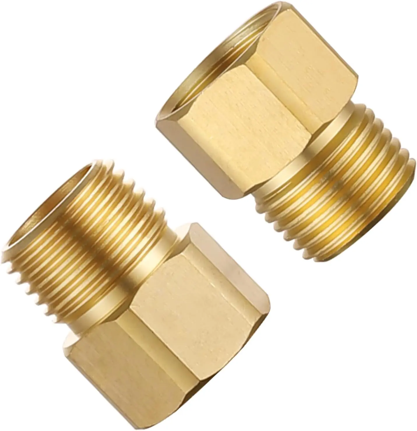 [2-Pack] Heavy Duty Brass Pipe Fitting Reducers, 2-NPT Male to Female Adapter (1/2" x 1/2"), Durable & Steady with Deeper, Smoother Threads, Reliable Quality for Connecting Pipes, Fittings of Different Thread Types