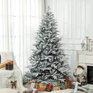 7ft Artificial Flocked Christmas Tree with Snow Tips, Hinged Design, Easy Assembly for Home & Office Holiday Decorations