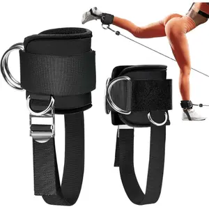 Adjustable padded ankle straps for cable machines, made with soft neoprene to prevent chafing. Ideal for glutes, legs, home gym weight training, and strength workouts. Set
