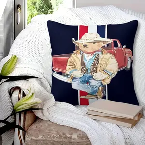 Preppy Cowboy Bear Striped Throw Pillow with Insert, Classic Western Style Decorative Pillow for Couch, Bedroom & Dorm