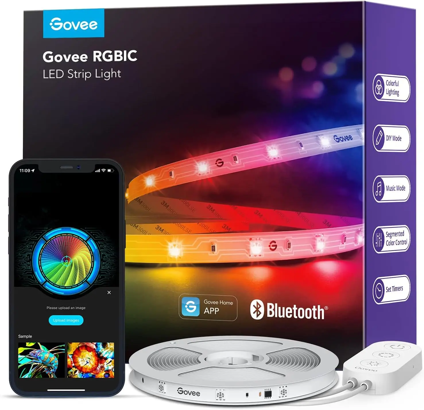Govee 32.8ft RGBIC LED Strip Lights, LED Lights for Bedroom, APP Control | DIY Multiple Colors on One Line, Color Changing Lights for Home Decor, Bluetooth Strip Lights with APP Control