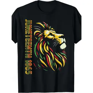 Juneteenth Lion Black African June 19Th Men Women T-Shirt 100% Casual Short-Sleeve Crew Neck T-Shirt Regular Fit Blouse-Compatible for All Outfits, Machine Washable Everyday Basic/ Juneteenth Top Graphic Breathable