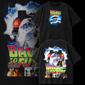 Back to the Future Vintage Washed Graphic T-Shirt, Marty McFly DeLorean Time Travel Poster Tee, 80s Retro Sci-Fi Movie Shirt, Lightning Flux Capacitor Aesthetic Streetwear, Oversized Unisex Cotton Tee, Classic Film Fan Gift