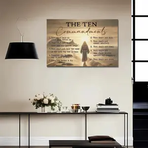 2D Flat, Ten Commandments Canvas Poster - Jesus Christ Church Decoration, Includes Hebrews 4:12 and Exodus 20:3-17 - Ten Commandments Scripture - Wrapped Canvas Framed Poster - Spiritual Gift, Suitable for Office, Prayer Room - Christian Wall Decor - Educ