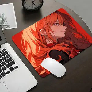 Manga Girl Mouse Pad Square Mousepads 45x40 Large 22x18 Small non-slip rubber gaming mouse pad, smooth sliding surface, stylish aesthetic desk accessory for office, laptop and desktop