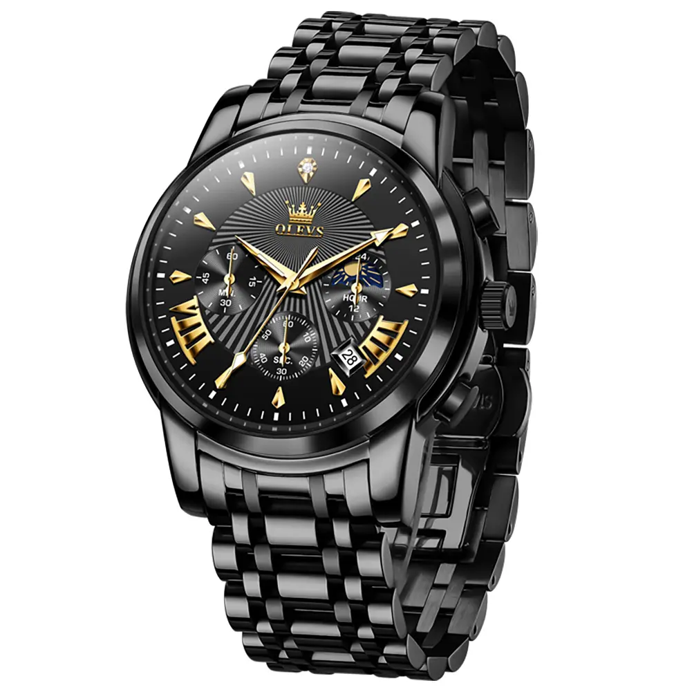 OLEVS Men's Chronograph Watch, Stainless Steel Business Dress Quartz Wristwatch, 30M Water Resistant