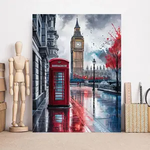 London Street Scene Pattern DIY Diamond Arts Colorful Painting Kit without Frame, DIY 5D Diamond Arts Colorful Painting Kit, Wall Art Decor for Home, Diamond Painting Kits