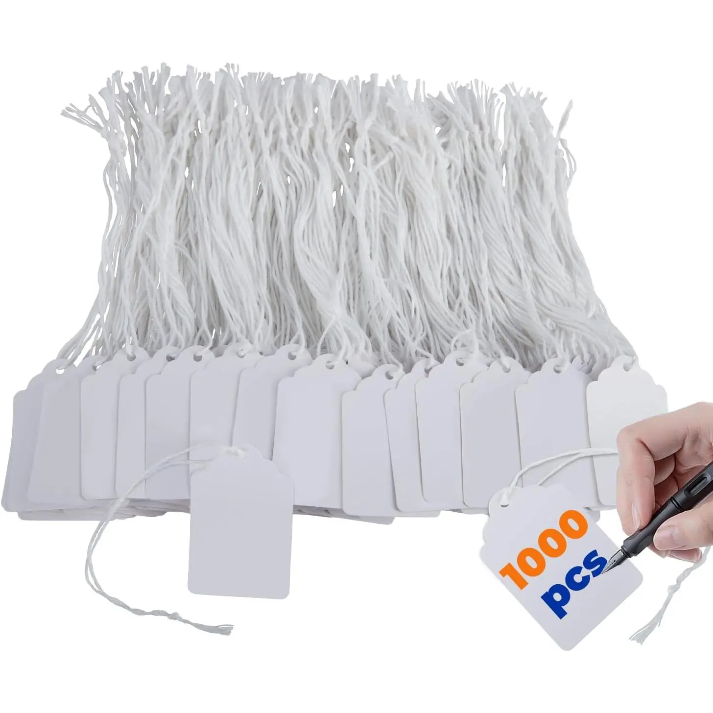 Price Tags with Strings Attached, 1000 count Marking White Merchandise Hang Tags Labels for Goods Gifts  Clothing Garage Yard Rummage  Supplies 1 3/8" x 2 1/8"