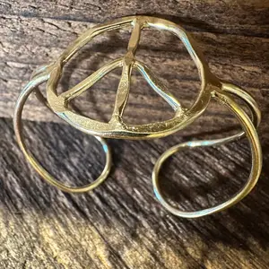 Handmade Artesian Hippie Wide Cuff Bracelet Bangle, Gold Plated, Gift Box