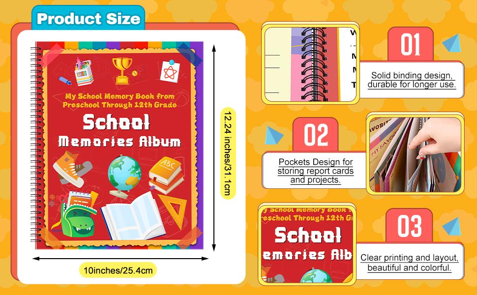School Memory Book Preschool Back to School Gifts Keepsake for Kids Scrapbook Photo Memories from Preschool Through 12th Grade with 14 Pocket for Storage Portfolio Every Grade Pictures Campus Back to School Season Supplies School Memory Book Preschool Back to School Gifts Keepsake for Kids Scrapbook Photo Memories from Preschool Through 12th Grade with 14 Pocket for Storage Portfolio Every Grade Pictures Campus Back to School Season Supplies