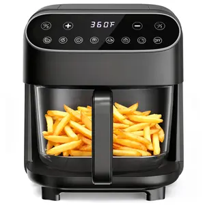 Electactic 4.5 QT Glass Air Fryer - PFAS-Free & Dishwasher-Safe Basket, 8 Preset Touchscreen, 360° View Cooking, for Healthy Meals in Minutes - Black