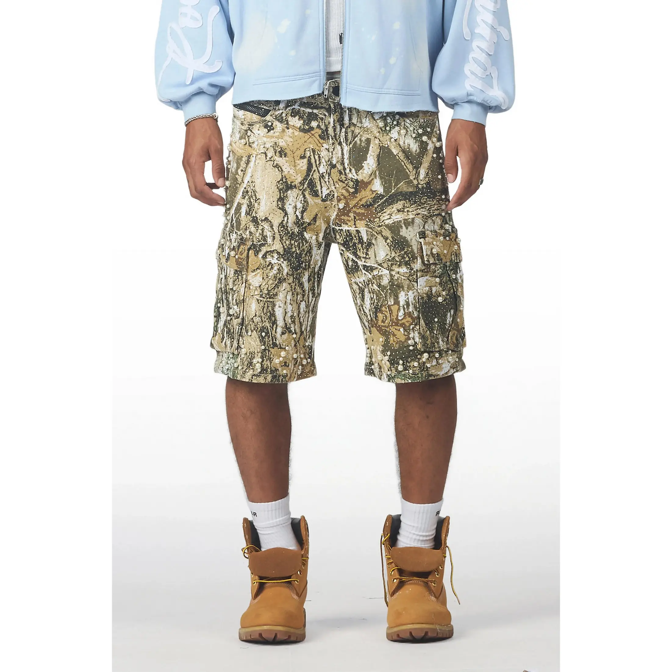 Sevyn Tree Camo Rhinestone Denim Short