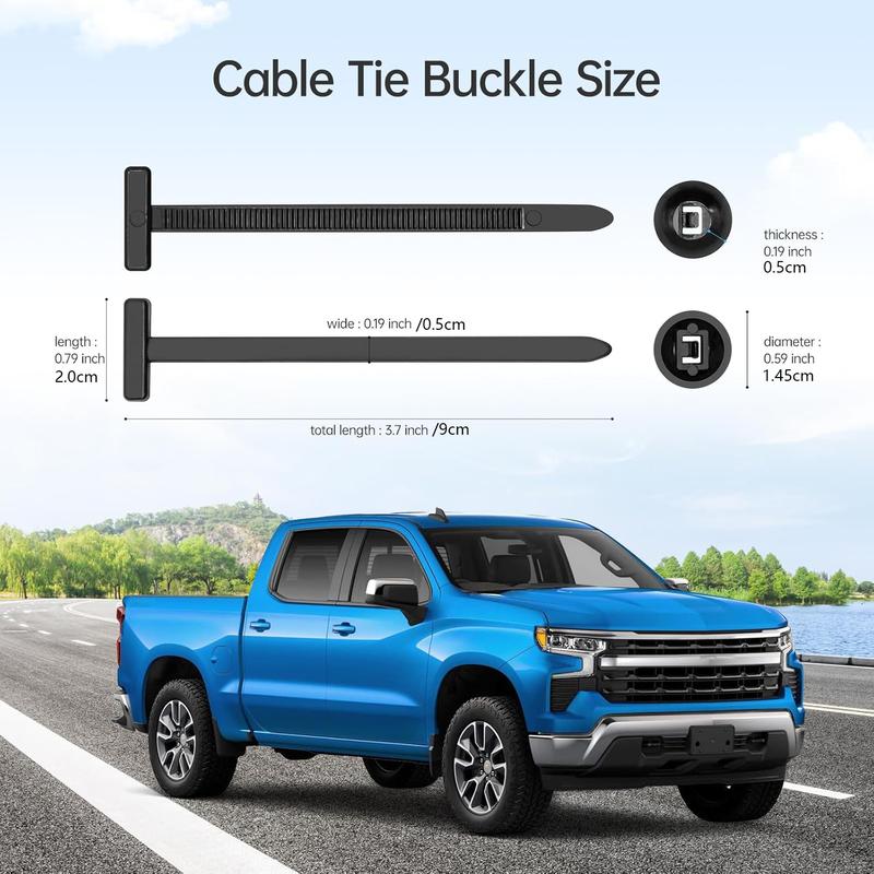 Nylon Zip Tie Wraps, Self-Locking Rivet Design, UV Resistant Cable Ties for Car Bumper & Mudguard Use, Pack of 50