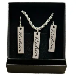 Stainless steel, engraved necklace and earring set  engraved necklace