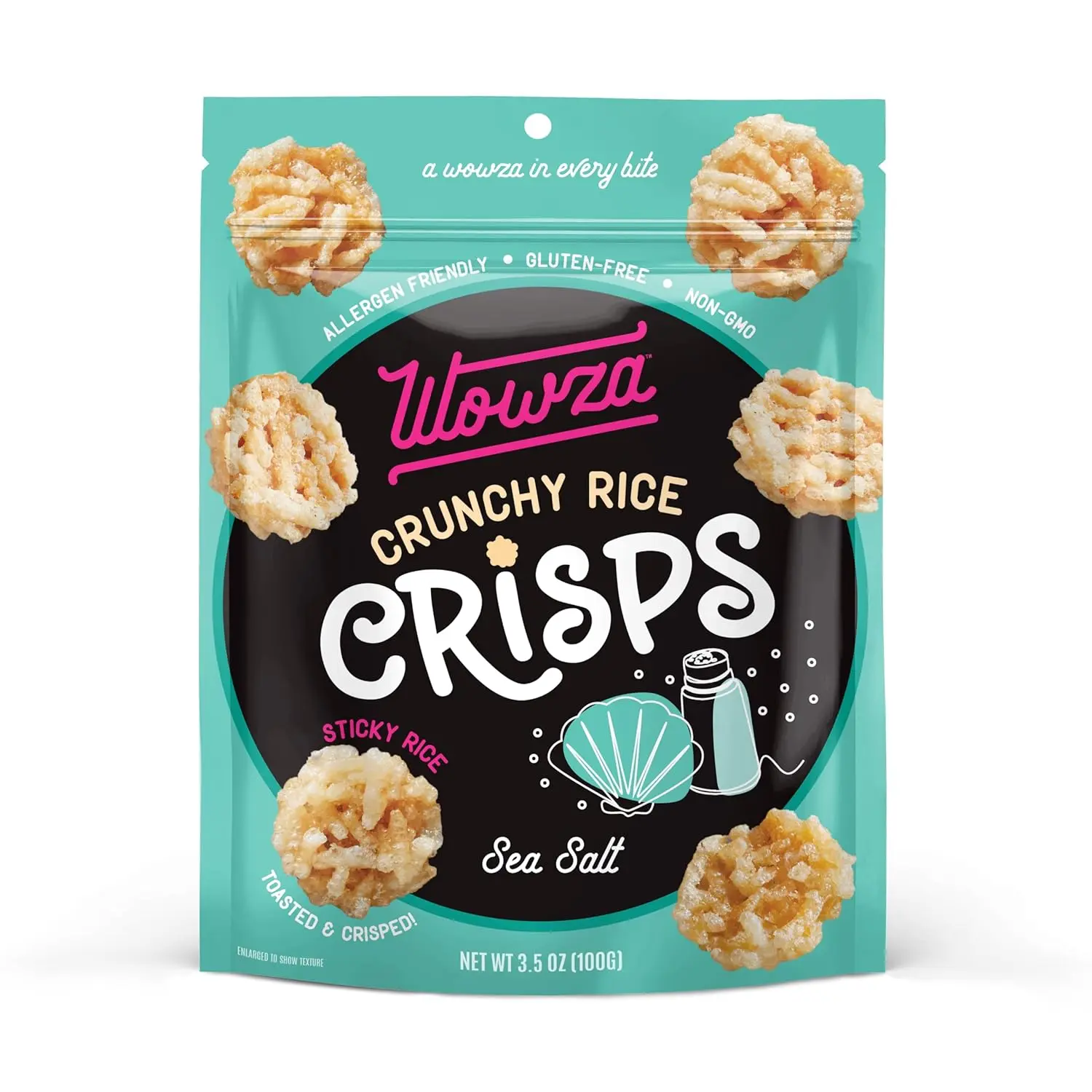 Wowza Sea Salt Rice Crisps, Healthy Sticky Rice Crunchy Rice Crisps, 3.5 oz bag (8)